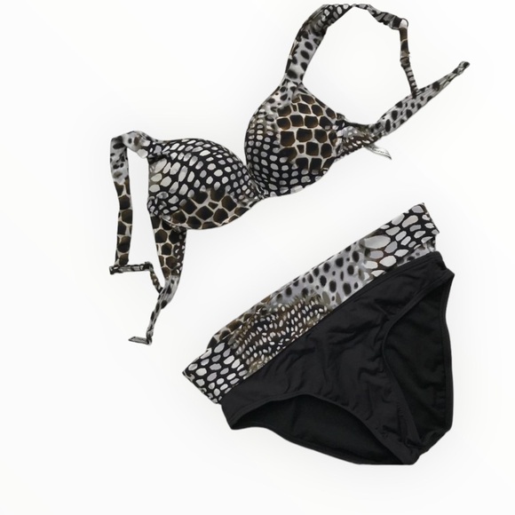 Kenneth Cole Black Shimmer Day Glow Push-up Bikini Sexy Modest Size Small - Picture 7 of 10